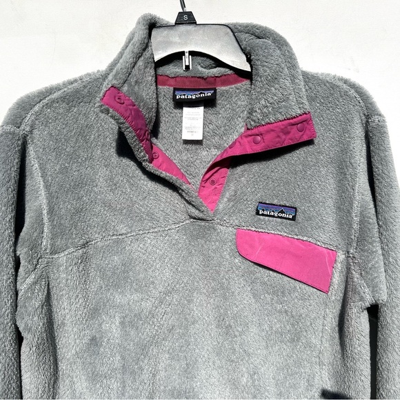 Patagonia Pink Gray Retool fleece snap pullover jacket medium women’s  m - Picture 4 of 4